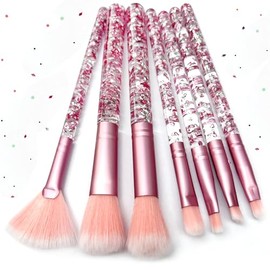 Zoolinn 7PCS Pink Unicorn Makeup Brushes Set, Kit for Blush, Lip, Foundation, Eyebrow, Loose Powder, Eye Shadow and Fan Brushes with Glitter, Creative Gift