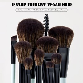 Jessup Brush Set Makeup Brush Set, 6-Piece Make Up Brush, 10-in-6 Duo End Brush Must-have Collection, Foundation Powder, Eyeshadow, Contour, Eyeliner, Highlighter, Blush Brush, Light Cyan T501