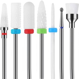Pack of 7 Ceramic Nail Drill Bits Professional Nail Cutter Attachments Remove Gel Acrylic Cuticle Diamond Nail Drill for Manicure Pedicure Home Use Great Gift