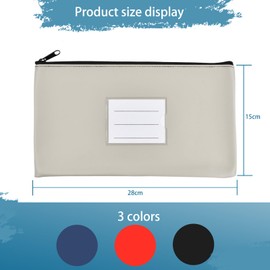 Pack of 3 Bank Bags, 28 x 15 cm, Faux Leather, A5 Document Folder with Zip and Window for Labelling, Waterproof for School, Home and Business (B)