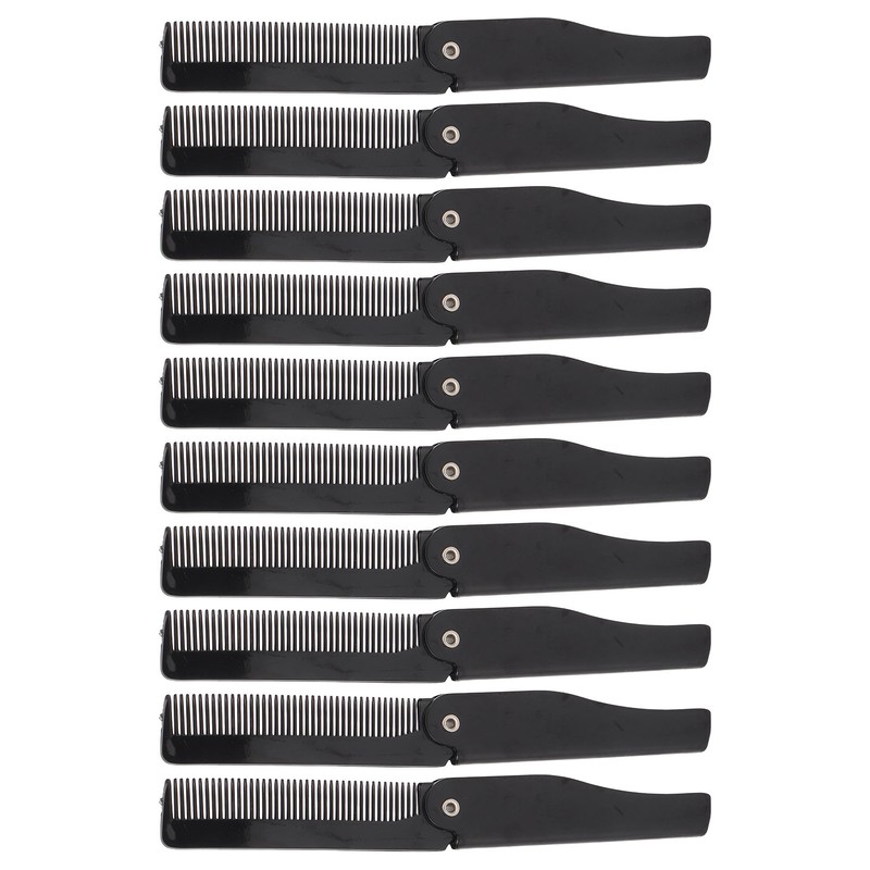 10Pcs Folding Comb Black Fine Teeth Durable Plastic Pocket Size