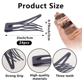 MOTIBACK 24 Stück Haarspangen mit Doppelkrallen, Metall Haarspangen Klein 5cm Haarspange für Damen Mädchen, Doppel Griff Hair Clips Snap Haarspangen für Haar Herstellung, Salonbedarf, 6 Farben