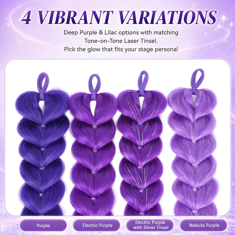 Purple Braiding Hair Ponytail Extensions 24 Inch Costume Cosplay Halloween