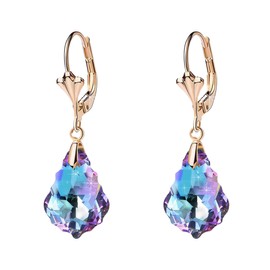 Austrian Crystal Baroque Drop Leverback Earrings for Women Fashion 14K Gold Plated Hypoallergenic Jewelry (Vitrail Light)