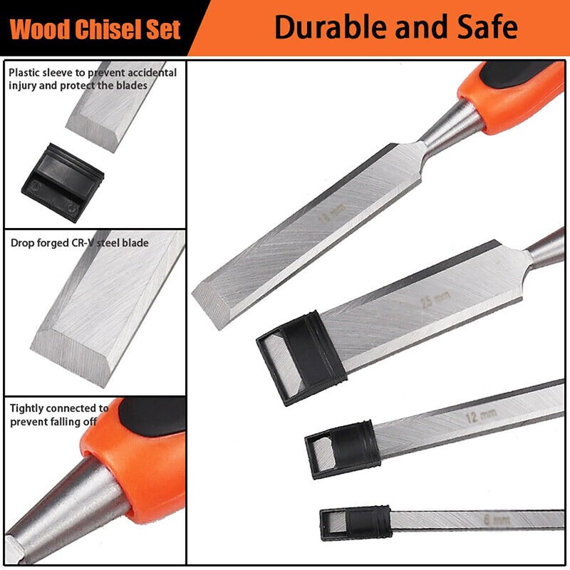 AIMALL Woodworking Chisel Set – Chrome-Vanadium Steel Blades, Rubber Handles,