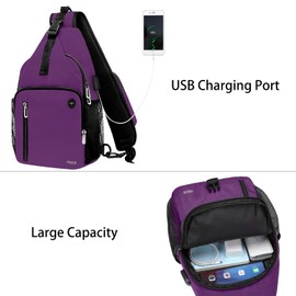 MOSISO Sling Backpack Bag, Crossbody Shoulder Bag Travel Hiking Daypack Chest Bag with Front Square Pocket&USB Charging Port, Plum