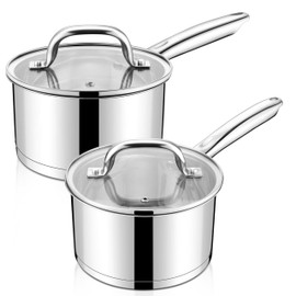 LIANYU 2QT & 3QT Saucepan with Tempered Glass Lid, Stainless Steel Small Sauce Pan Cooking Pot Set, Tri-Ply Bottom Versatile Sauce Pot for Kitchen, Oven & Dishwasher Safe
