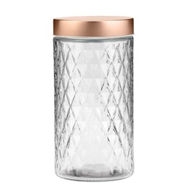 Amici Home Desmond Glass Canister | Dry Food Storage Container with Airtight Copper Lid | Clear Glass Jar for Kitchen & Pantry Organization | Large, 60 Oz