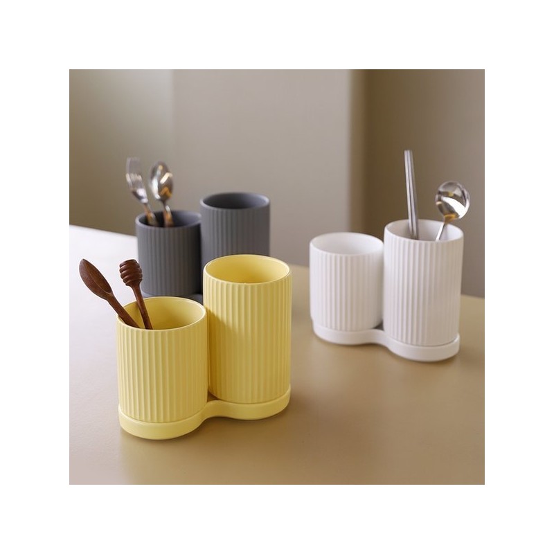 Pleated, drainage ceramic 2-compartment cutlery holder / 플리츠 물빠짐 도자기