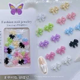 [Overseas] Mini Ribbon Parts Cream Style Double Layer Bow Nail Accessories Color Resin Sweet Little Ribbon Butterfly 30 Pieces/ Sweet Bow 02 30ea