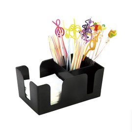 Bar Caddy with 6 Compartments,Barware Caddy, Bar Caddy Napkin Dispenser, Straw Organizer for Holding Restaurant Beverage Supplies, Cocktail Napkins & Accessories by Cocktailor,Black