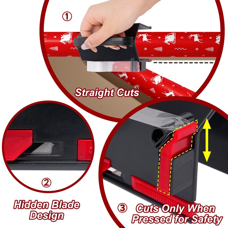 2-in-1 Wrapping Paper Cutter & Tape Dispenser, Gift Wrap Cutter