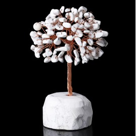 XIANNVXI White Turquoise Tree White Howlite Crystal Tree of Life Healing Crystal Gifts Tumbled Gemstones Tree with Stone Base Reiki Feng Shui Lucky Tree Crystal Gifts, L - White Turqouise