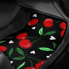 Delerain Red Cherry 4-Piece Car Floor Mats Front and Rear Rubber Backing Carpet, Auto Foot Mats All Weather Universal Fit Car Decor Accessories Fit for SUV, Vans, Sedans, Trucks