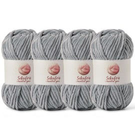 4 Pack Chunky Chenille Yarn for Crocheting, Baby Yarn for Crocheting Soft Blanket, 349.9 yds /14.1 oz Crochet Yarn, Bulky 5 Amigurumi Yarns, Fluffy Velvet Yarns for Knitting Crafts (4 Grayish)