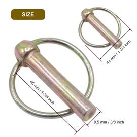 Joyangy 3/8 Inch Lynch Pin Assortment Kit, 6Pcs Heavy Duty Round Linch Pins with Ring, Lock Pin Clips for Farm Tractors, Trucks, Trailers, Mowers - Ideal for Hitches, Tow Bars (3/8 x 1-3/4 Inch)