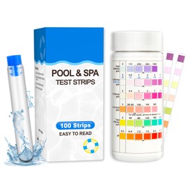 7 in 1 Pool Test Strips, 100pcs, Pool & Spa Test Strips, Water Quality Testing Strip for Hardness, Chlorine, Bromine, pH, Alkalinity, and Cyanuric Acid in Freshwater Saltwater Swimming Pool