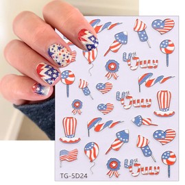 4th of July Nail Art Stickers American Flag Patriotic Nail Decals Embossed Firework Flag Five-Pointed Star Nail Design I Love USA Letter Nail Decor Nail Supplies for Women Memorial Day Manicure DIY