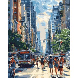 shinefly Paint by Numbers Kit Acrylic Easy Paint by Numbers for Adults Beginner Gift Home Wall Decor 16" W x 20" L, Urban Commute