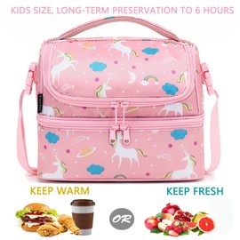 FlowFly Double Decker Cooler Insulated Lunch Bag Large Tote for Boys, Girls, Men, Women, with Adjustable Strap,Unicorn