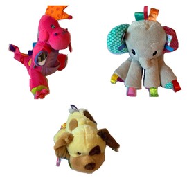 Weighted stuffed animal, tag elephant or puppy with 2 lbs, fidget dinosaur with 3 lbs, ribbon, rattle, washable plush buddy
