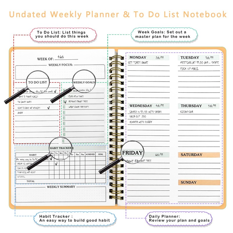 Weekly Planner To Do List Notebook A5 Daily Planners Undated