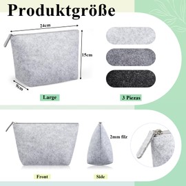 Pack of 3 Felt Cosmetic Bags for Plotting Large Size Make Up Bag with Zip Travel Blanks Toiletry Bag for Christmas Mother's Day Valentine's Day Multifunctional Pencil Case (24 x 15 x 6 cm), 3