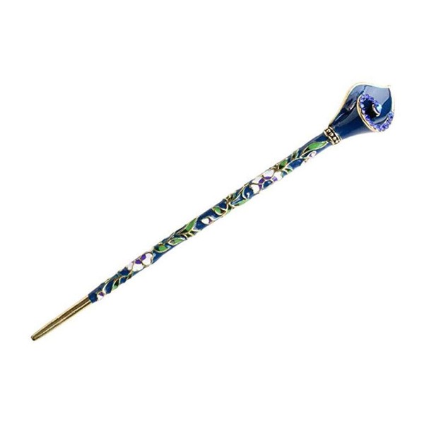 Chinese Vintage Rhinestone Hair Chopsticks Hairpin Chignon Pin Hair Decor flower Hair Clip Metal Hair Stick for Women (Peacock Blue)