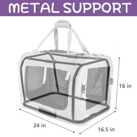 Petseek Extra Large Cat Carrier Soft Sided, Portable Small Dog Carrier for 2 Cats, 24"x16.5"x16" Car Travel Folding Comfortable Design, Purple