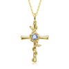 Aquamarine Cross Necklace for Women, 14K Gold Rose Flower Birthstone