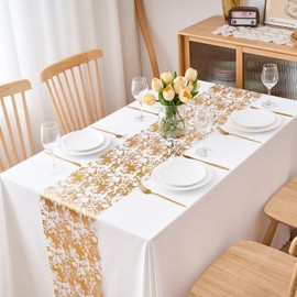 CHUQING Gold Table Runner 11x394 Inches,Glitter Gold Mesh Table Runner Roll,Gold Centerpiece Table Decorations for Birthday Wedding Party Baby Shower Graduation Christmas