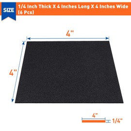 MAGZO 6Pcs Adhesive Foam Padding 1/4 in Thick X 4 in X 4 in,Closed Cell Foam Sheets Neoprene Rubber Self Stick Pads Anti Vibration Pads,Black (4in x 4in x 1/4in, 6Pcs)