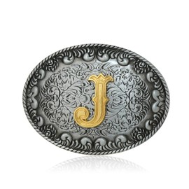 KDG Western Belt Buckle Initial Letters ABC to Z Cowboy Rodeo Novelty Belt Buckle for Men Women