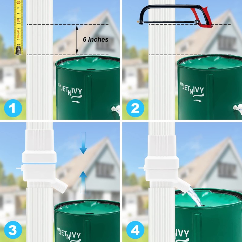 KMJETNIVY Rainwater Collection System,for 2"X3"Downspout Diverter with Adjustable Collection Capacity,