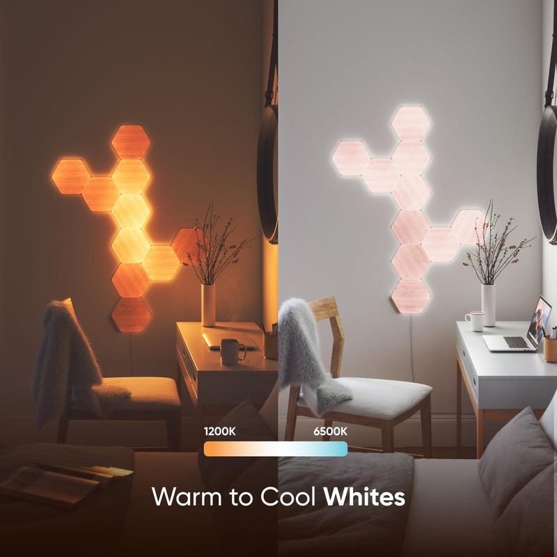 Nanoleaf Elements Wood Look Smart Wall Lights, Hexagon LED Wall