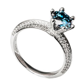 THEIA GEMS Skadi Women's Solitaire Ring with Brand Engraving in S925 Sterling Silver with 1.0 Carat Moissanite Blue Brilliant Round and 128 0.45 Carat Gemstones, Sterling Silver, Created Moissanite