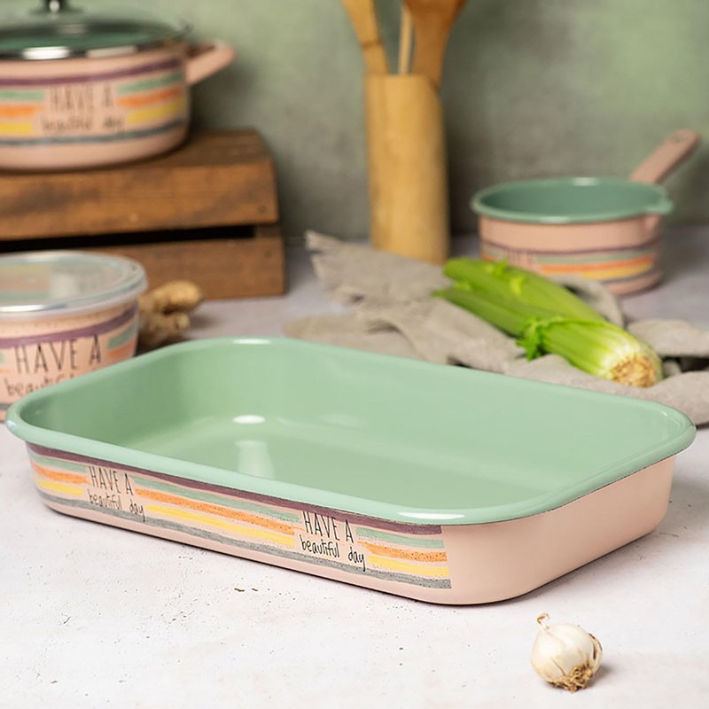 Enamel Roasting Pan with Handles (Have a Beautiful Day)