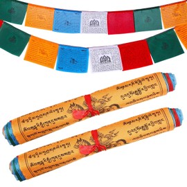 Tegeme 40 Pcs Tibetan Prayer Flags 5 Colors 100% Cotton Wind Horse Flag 14 x 11 Blessed by Lama