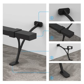 AMSOOM Foot Rail Kit - Under Counter Mount Hardware Improve Comfort and Stability Heavy Duty Steel Combination Rail Bracket Foot Pedal Kit and Square Tubing for Indoor and Outdoor. (Black, 3 Feet)