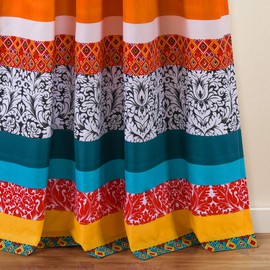 Lush Decor - Cortina de Ventana con diseño Bohemio geomátrico Floral, 132 cm de Ancho x 213 cm de Largo, Turquesa y Mandarina