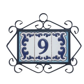 7.5cm x 3.7cm Medelo-02 Spanish Hand-Painted Ceramic House Numbers Letters Symbols Tiles and Filigree Frames (Heart)