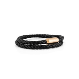 Akitsune Suprema Magnetic Leather Bracelet, Women's Men's Stainless Steel Double Wrap Bracelet, Matte Black, Leather, Without Stone