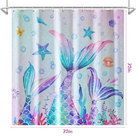 MelonBoat Mermaid Shower Curtain. Kids Shower Curtain with 12 Hooks, Mermaid Bathroom Waterproof Shower Curtain Set. Decorations for Bathroom Home Indoor Decor, 72" x 72"