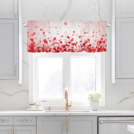 Valentines Day Heart Kitchen Curtains Valances for Windows Pink Love Hearts Valentine's Window Curtain 54x18 Inch Short Rod Pocket Bathroom Treatment Valance 1 Panel for Living Room Bedroom Decor