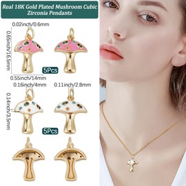 Beebeecraft 10Pcs 2 Colors Mushroom Charms 18K Gold Plated Pink White Enamel Charms for Jewelry Making Cubic Zirconia Pendants with Jump Ring Necklace Bracelet DIY Autumn Theme Crafts