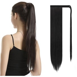 Ponytail Extension 60cm Long Straight Wrap Around Clip in Synthetic Fiber Hair Ponytail Hair Extensions Hairpiece for Women Girls Daily Wear