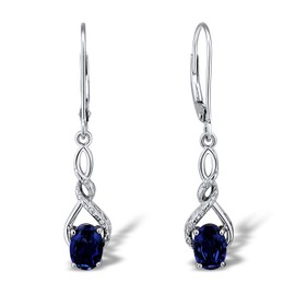 Lab Created Blue Sapphire Earrings Diamond Accent in Sterling Silver - Lever Backs