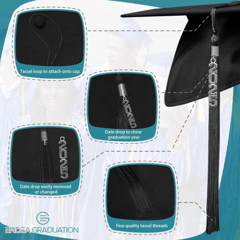 Endea Graduation Single Color Tassel with Silver Stacked Date Drop