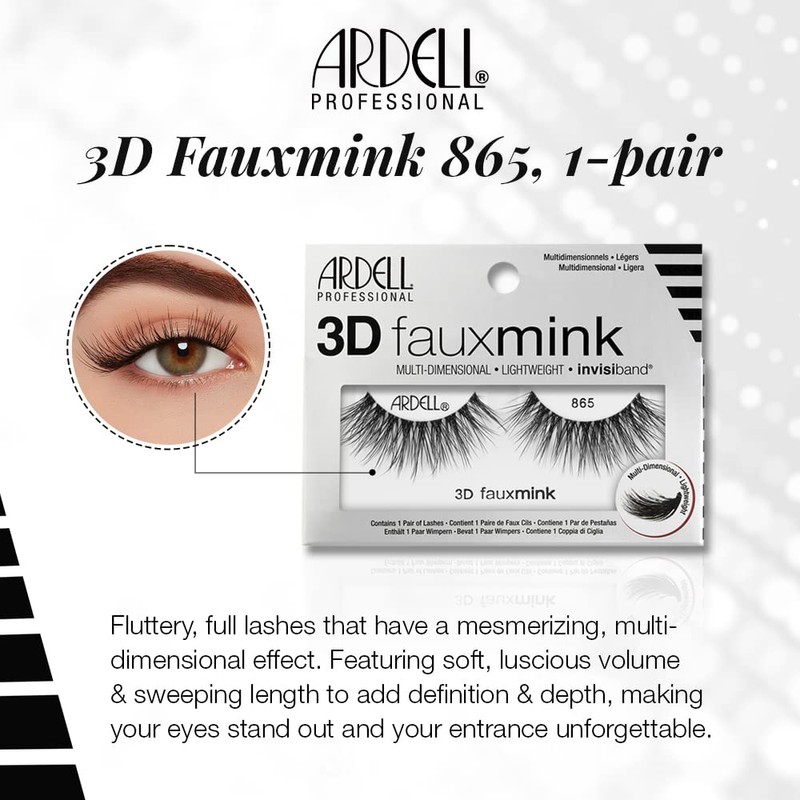 Ardell 3D Faux Mink Lashes 865 - Lightweight, Reusable, Wispy