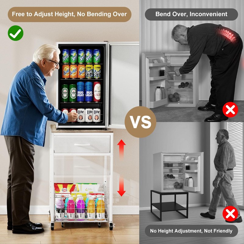 Housolution Mobile Mini Fridge Stand with Storage, Height-Adjustable Mini Beverage